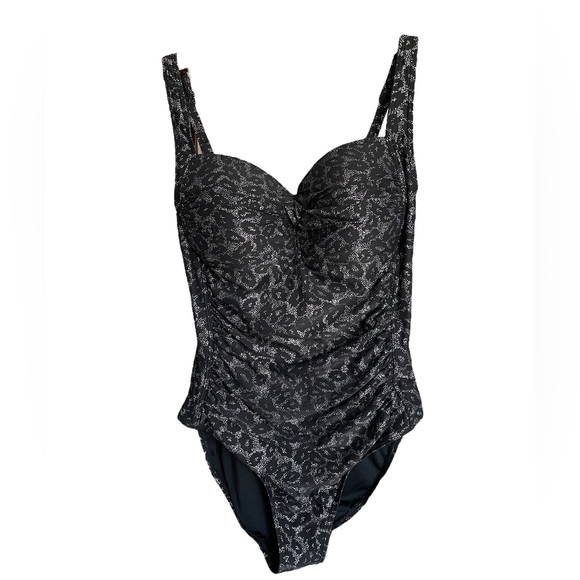 Niptuck Leopard Foil Joanne One Piece Swimsuit Metallic Gold Ruched Front Sz 8 - Picture 3 of 14